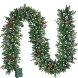 270cm Handmade Christmas Garland with Red Berry Branches