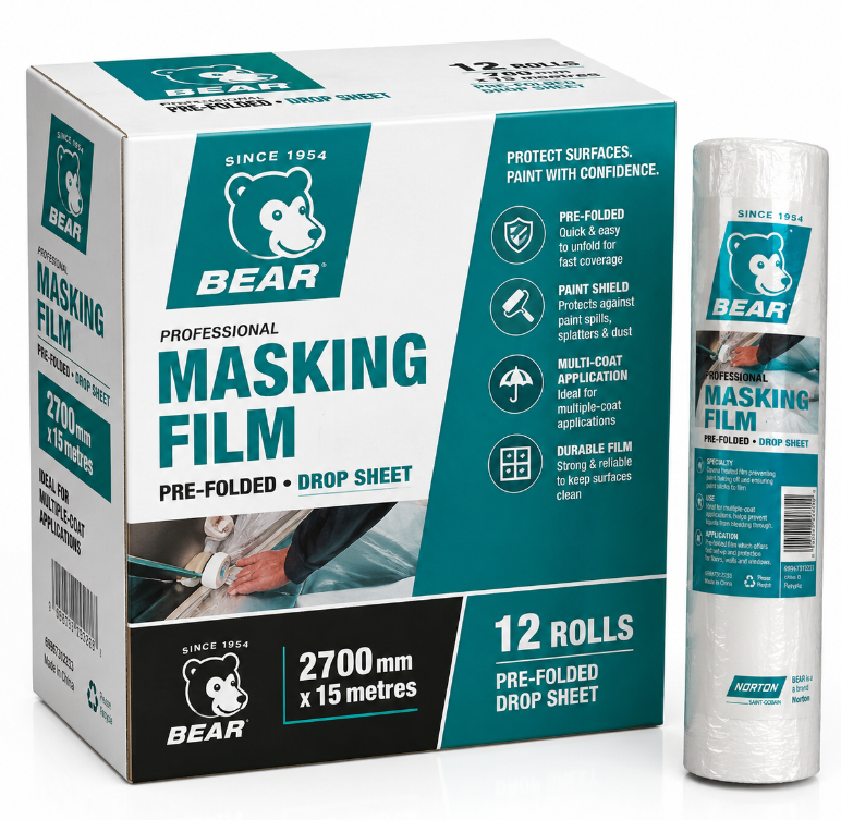 Norton BEAR Professional Masking Film Drop Sheet 2700mm x 15m – (12 Rolls)