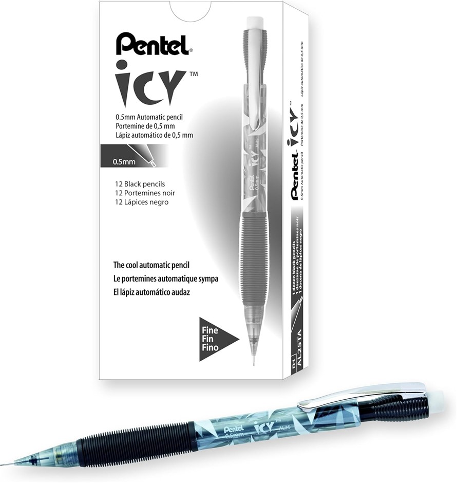Pentel Icy Automatic Pencil, (0.5mm), Gray Barrel, Box of 12 (AL25TA)