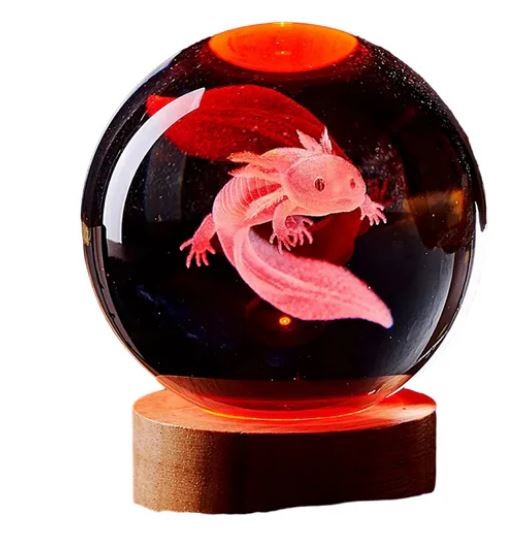 3D Colorful Axolotl laser Crystal Ball night light