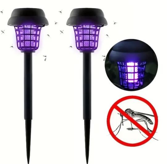 2pcs Solar Mosquito Killer Lamp Set -Waterproof Fly Trap & Insect Repellent