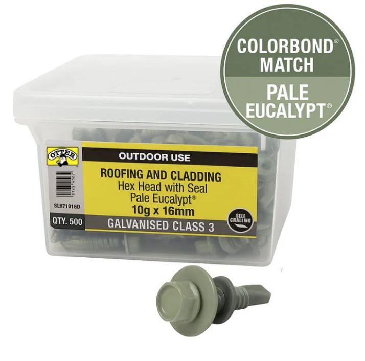 Otter Roofing Screws 10g x 16mm Pale Eucalypt® Hex Class 3 500 (A750TOP1)