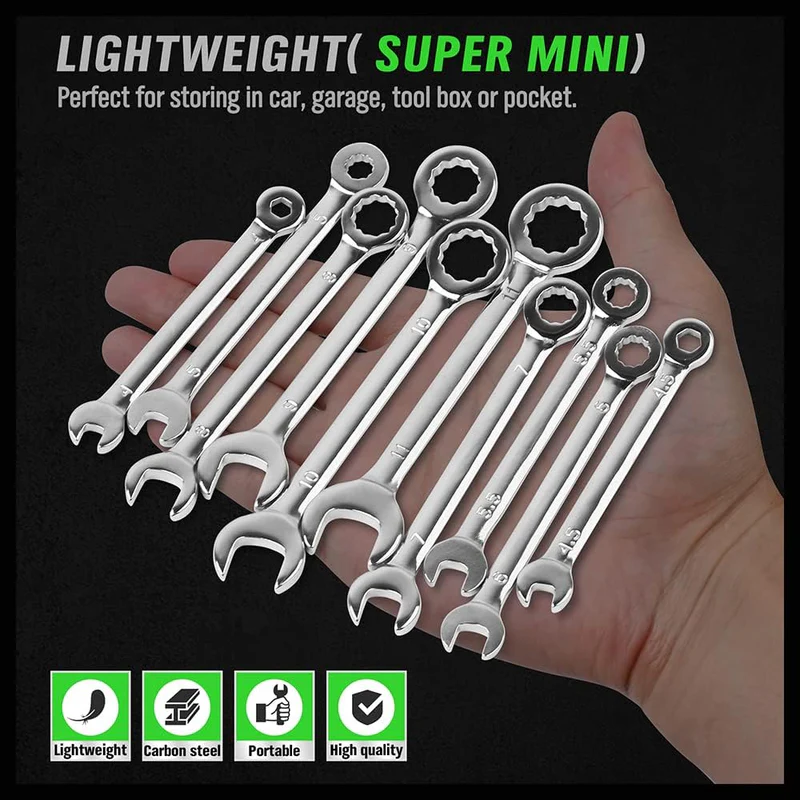 22pcs Combination Mini Wrench (Metric & Imperial) 4-11mm & 5/32'' to 7/16''