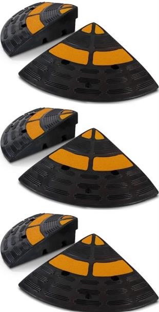 3 x PYLE Vehicle Curb Ramp End Caps - 2PC Heavy Duty Rubber Threshold Drive