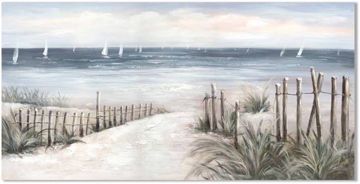 LYLAC Coastal Beach Scene Canvas Wall Art, Sailboat Ocean Landscape, 70x140