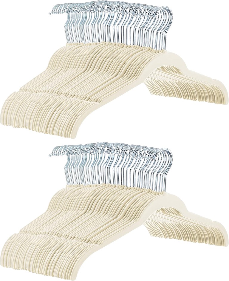 AMAZON BASICS Slim, Velvet, Non-Slip Shirt Clothes Hangers, Ivory/Beige - P
