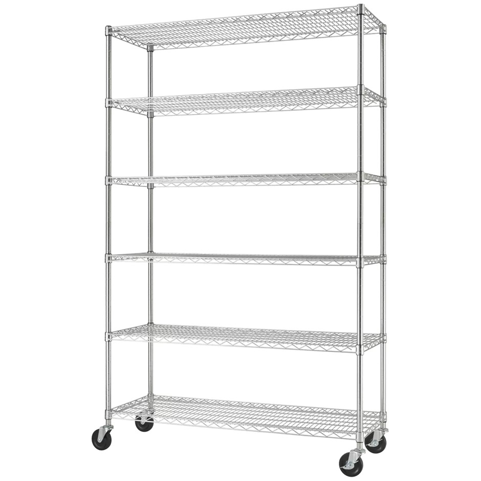 TRINITY 6-Tier Wire Shelf With Wheels, Silver, L 121.92 x W 45.72 x H 182.8