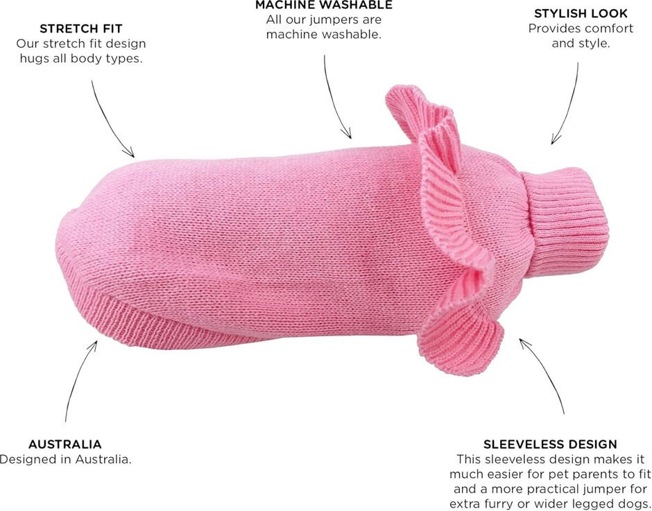 2 X HUSKIMO Frill Knit Dog Jumper, Bubblegum, 52.5cm