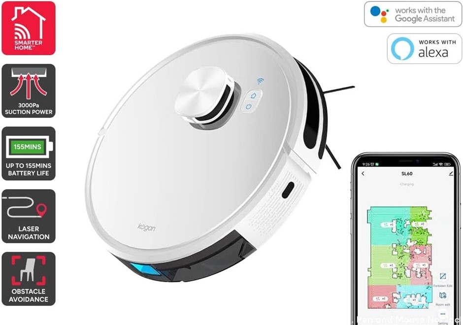 KOGAN SmarterHome™ LX16 Robot Vacuum Cleaner and Mop. NB: Has been used.