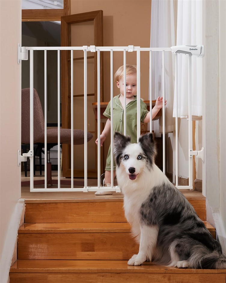 BABELIO 26-43" Auto Close Baby/Dog Gate for Stairs, 2-in-1 Easy Swing Doorw