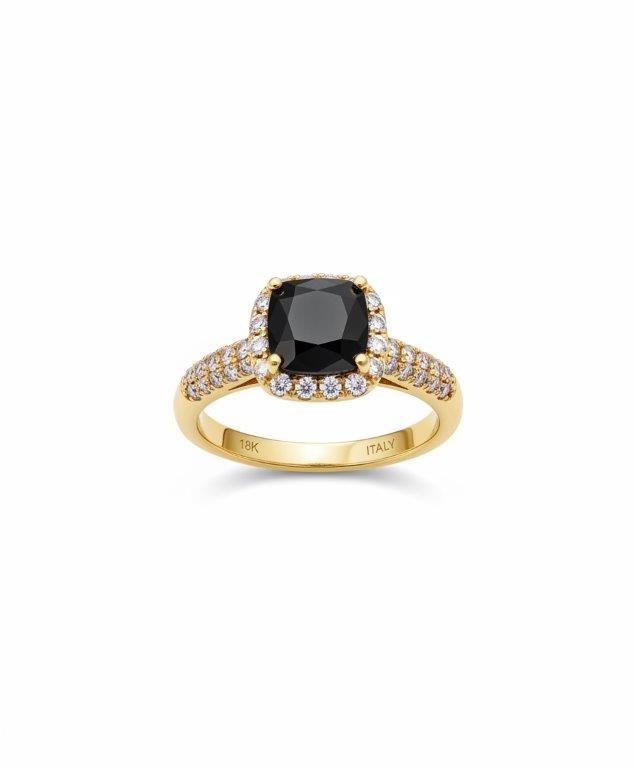 18K/Italy 2.0ct Black Princess Cut Yellow Gold RingWarranty Quality-10US