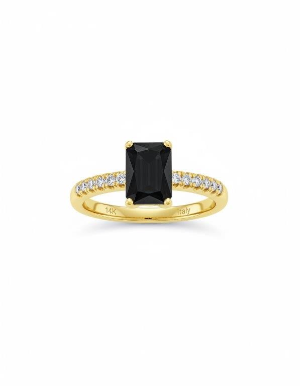 14K/Italy 2.0ct Black Emerald Cut Yellow Gold RingWarranty Quality-8US