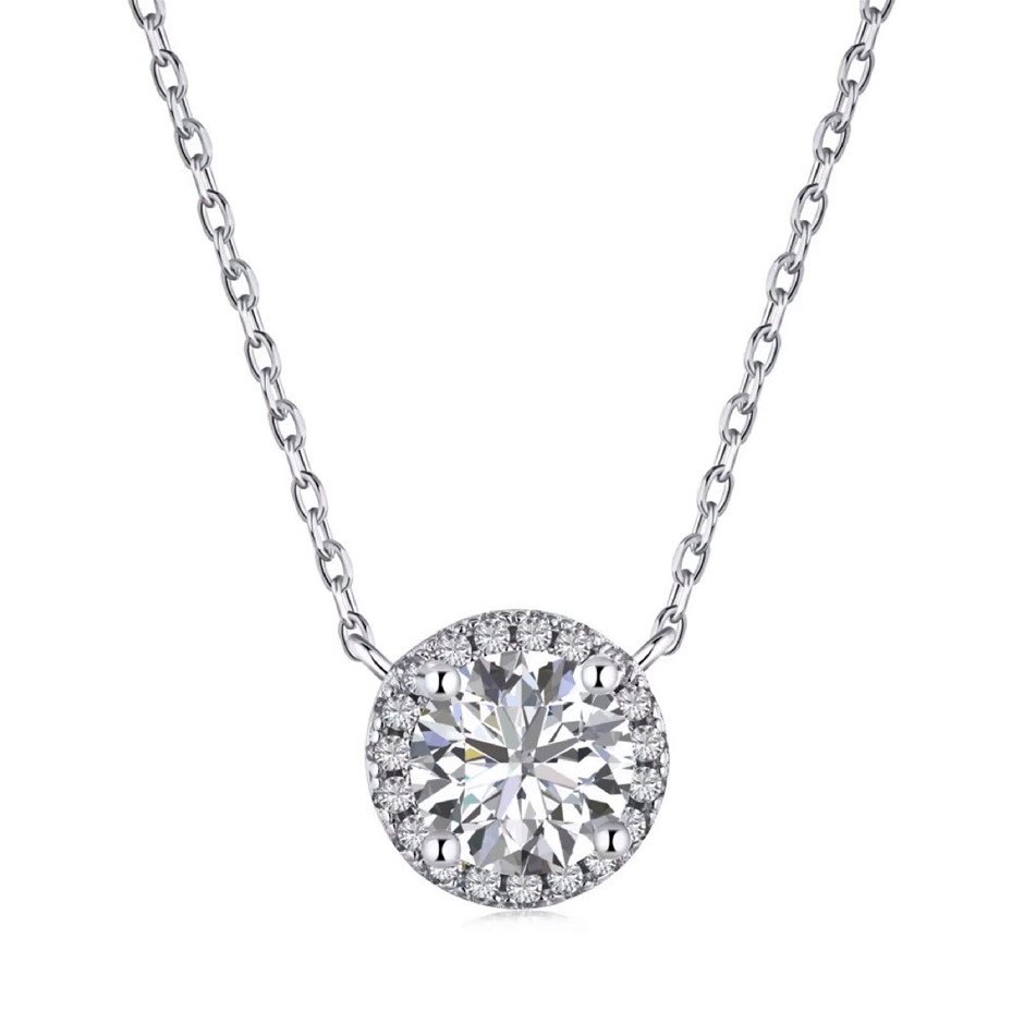 7MM 925 Silver Cubic Zirconia Round Pendant Necklace