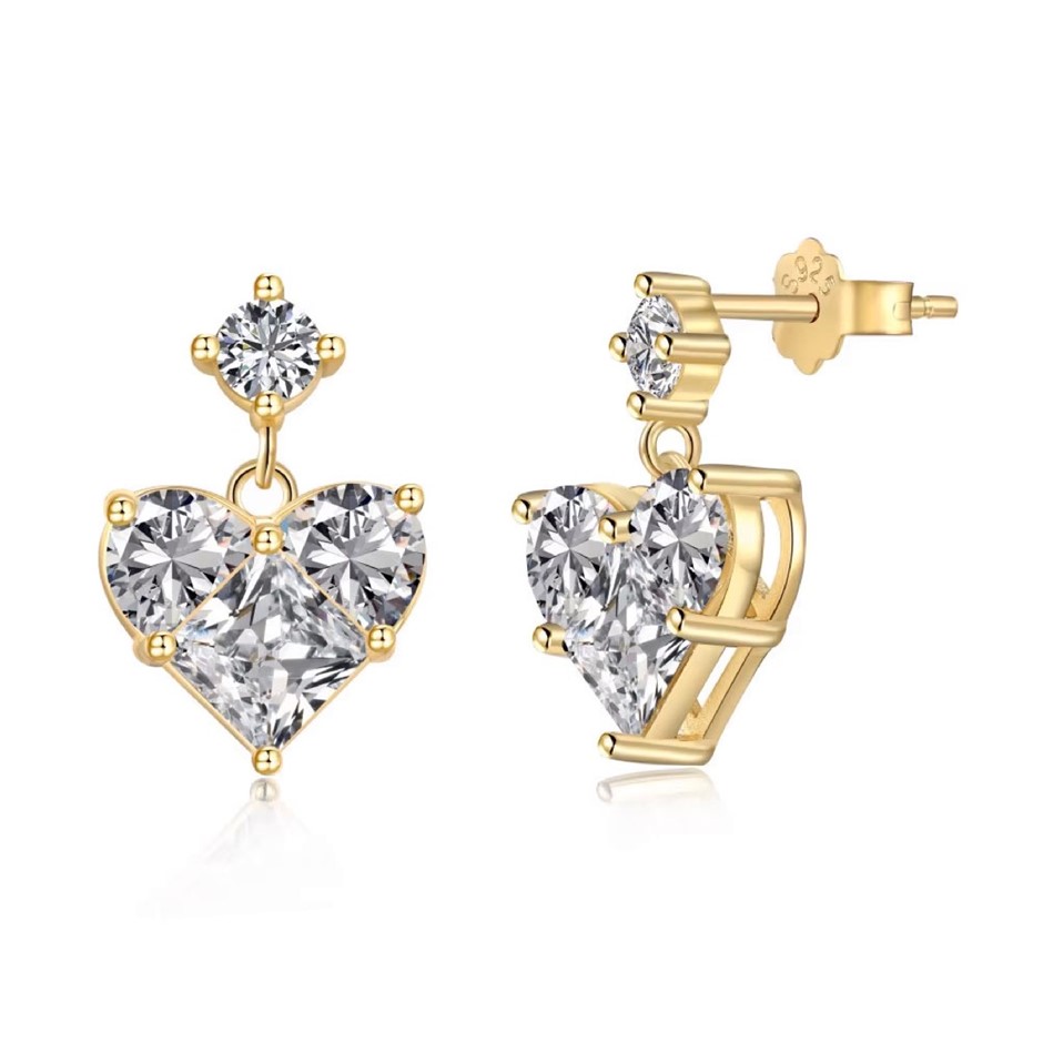 Heart Shape 18K Gold Filled 925 Silver Cubic Zirconia Earrings