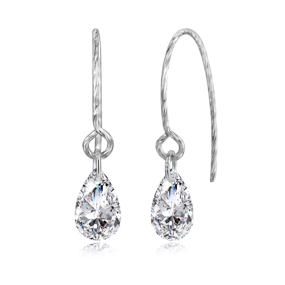 Pear 925 Sterling Silver Cubic Zirconia Fancy Hook Earrings