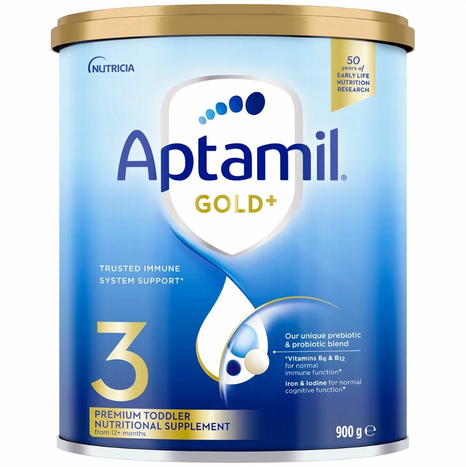 3 x APTAMIL Gold+ Stage 3 Toddler Formula For 1 Years+, 900g. N.B: Dented t