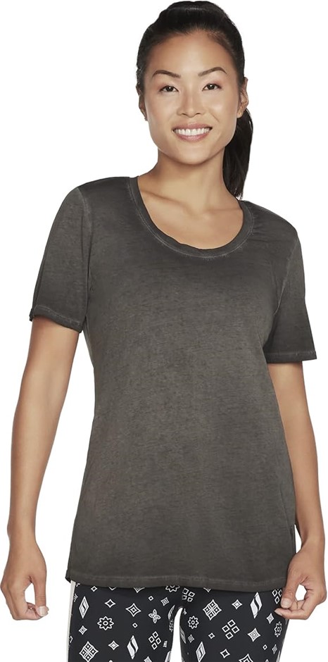 SKECHERS Women's Diamond Wash Hatha Scoop Neck Tunic T Shirt, Size XS, Blac