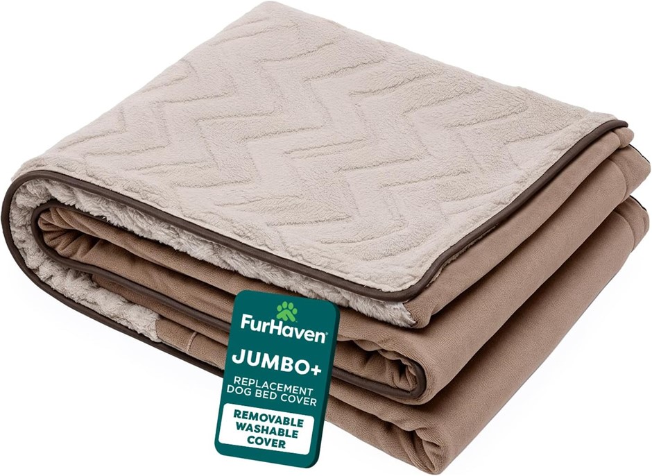 Furhaven Pet Dog Bed Cover - Plush Faux Fur and Velvet Waves Perfect Comfor