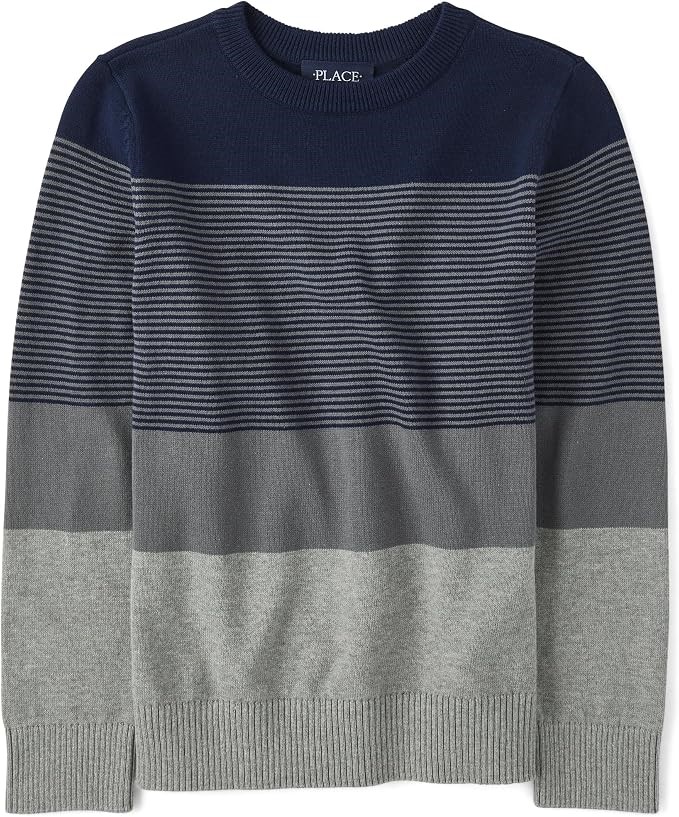 THE CHILDREN'S PLACE Boy's Long Sleeve Sweater, Size XS, Grey Stripe, 30427