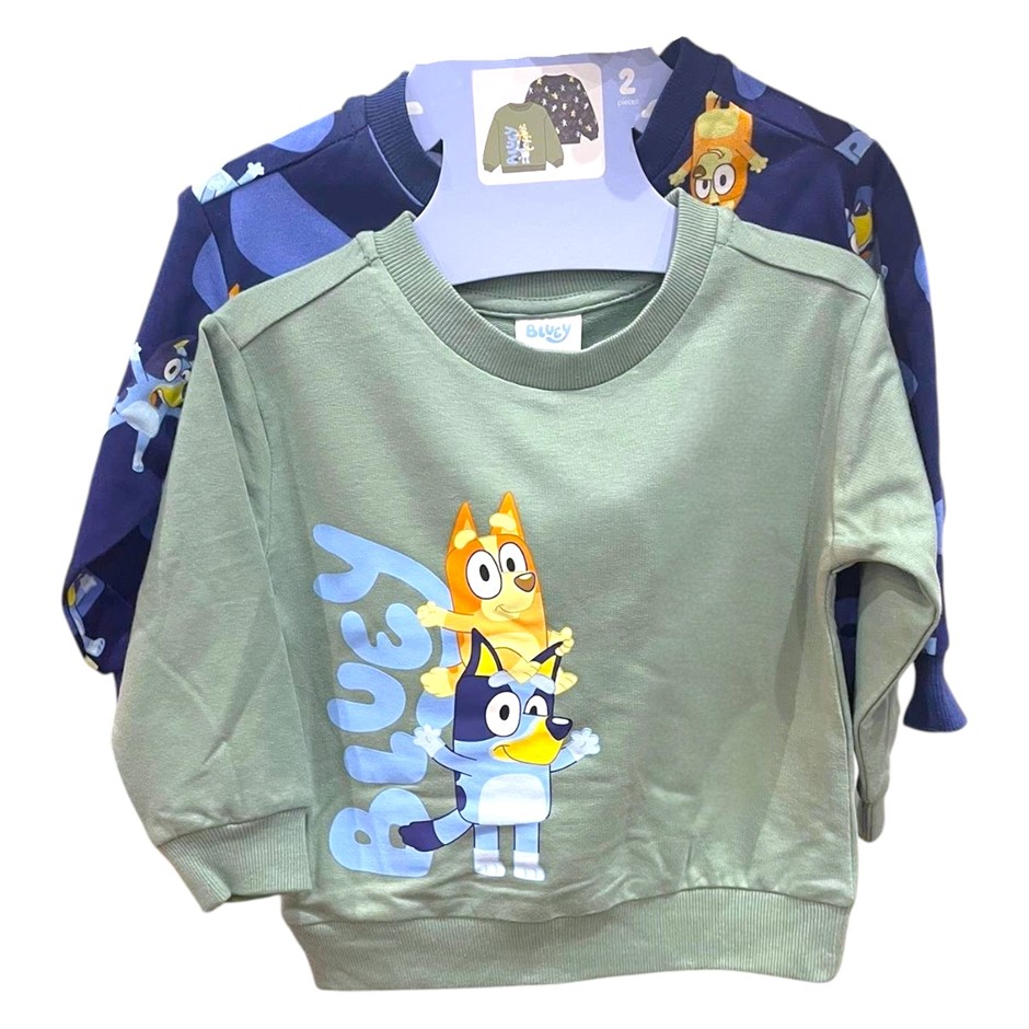 2-Pack BLUEY Kids' Crew Sweatshirts, Size 5, Khaki Green/Blue. Buyers Note