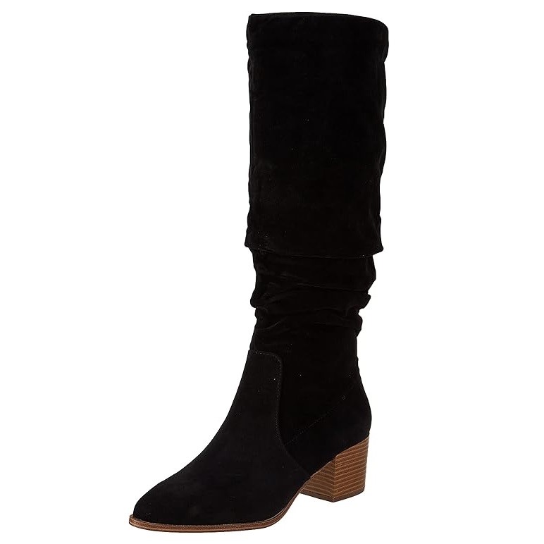 AMAZON ESSENTIALS Women's Tall Block Heel Boots, Size US 7WC (Wide), Black.
