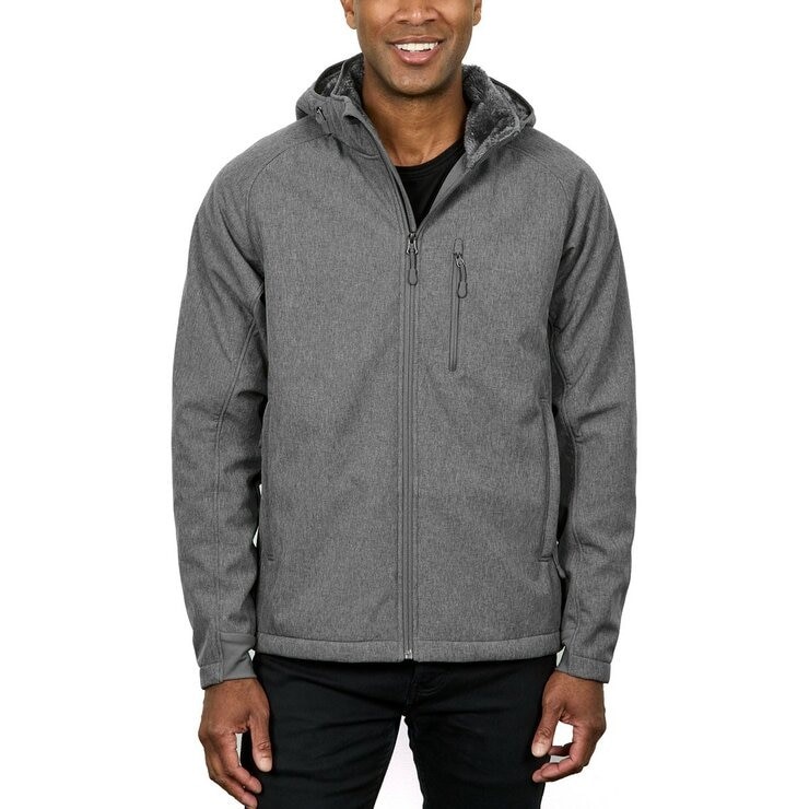 SIGNATURE Men's Fleece Softshell Jacket, Size M, Grey. Buyers Note - Disco