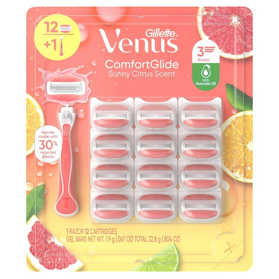 GILLETTE Venus Comfort Glide Sunny Citrus, 1 Razor + 12 Cartridges Gel. NB: