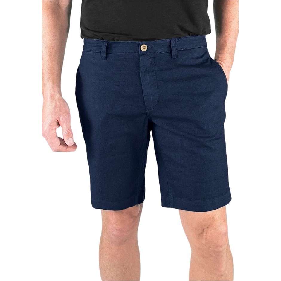 TAILOR VINTAGE Men's 9" Greenwich Shorts, Size 32, 52%Linen/45%Cotton, Navy