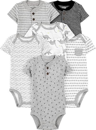 6 Pack x SIMPLE JOYS BY CARTER'S Baby Boys' Short Sleeve Bodysuit, Size 12
