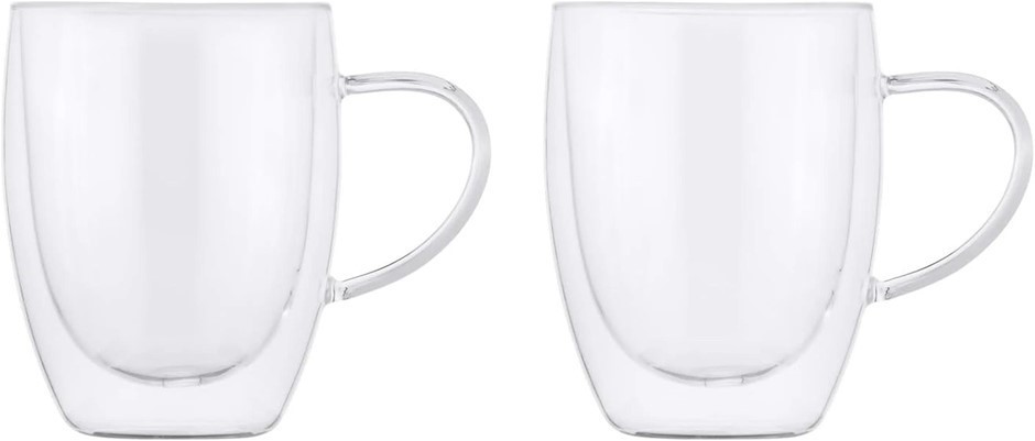 MAXWELL & WILLIAMS Blend Double Wall Glass Mug 350ML Set of 2 Gift Boxed.