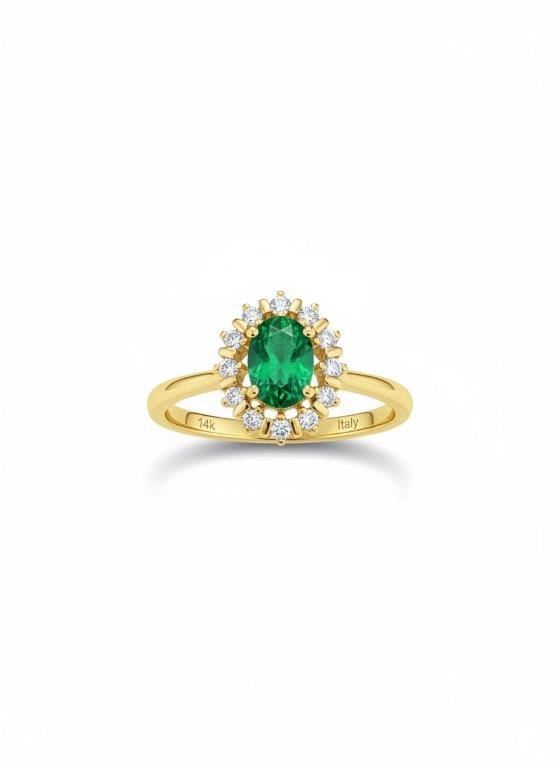 14K/Italy 1.5ct green Oval Cut Yellow Gold Filled Ring(stamped)Warranty