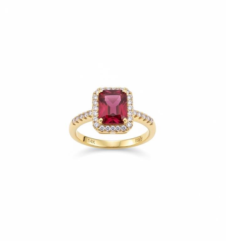 14K/Italy 2.0ct Ruby Emerald Cut Yellow Gold Filled Ring(stamped)Warranty