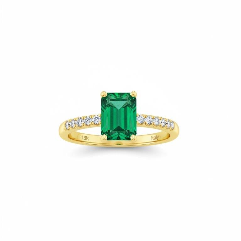 14K/Italy 2.0ct Green Emerald Cut Yellow Gold Filled Ring(stamped)-7US