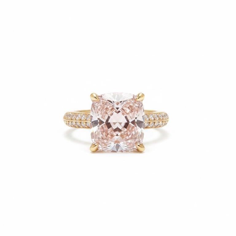 18K/Italy 4.0ct Pink Princess Cut Yellow Gold Filled Ring(stamped)-9US