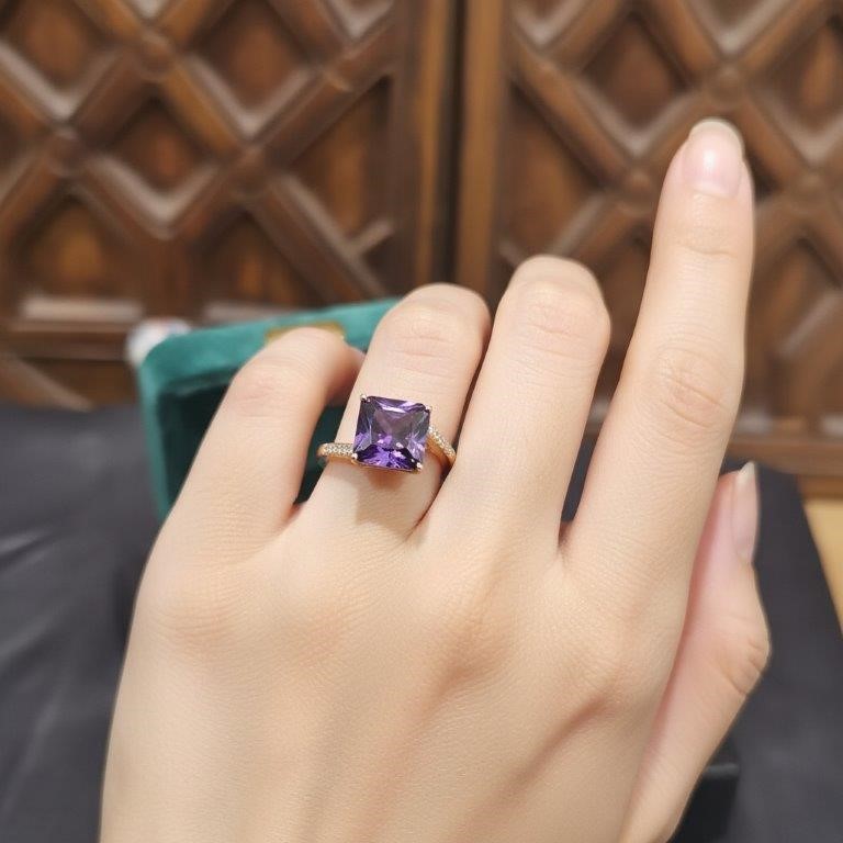 18K/Italy 3.0ct Purple Princess Cut Yellow Gold Filled Ring(stamped)-9US