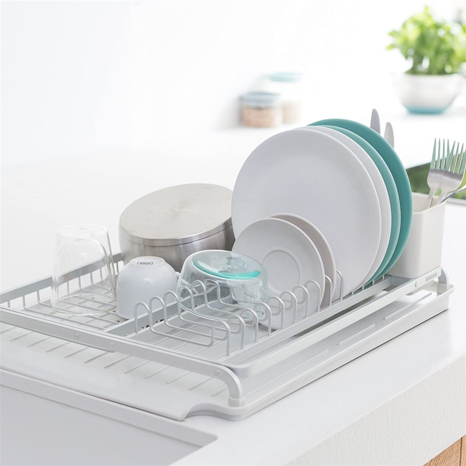 BRABANTIA Large Dish Drying Draining Rack w/ Removable Cutlery Basket. NB: