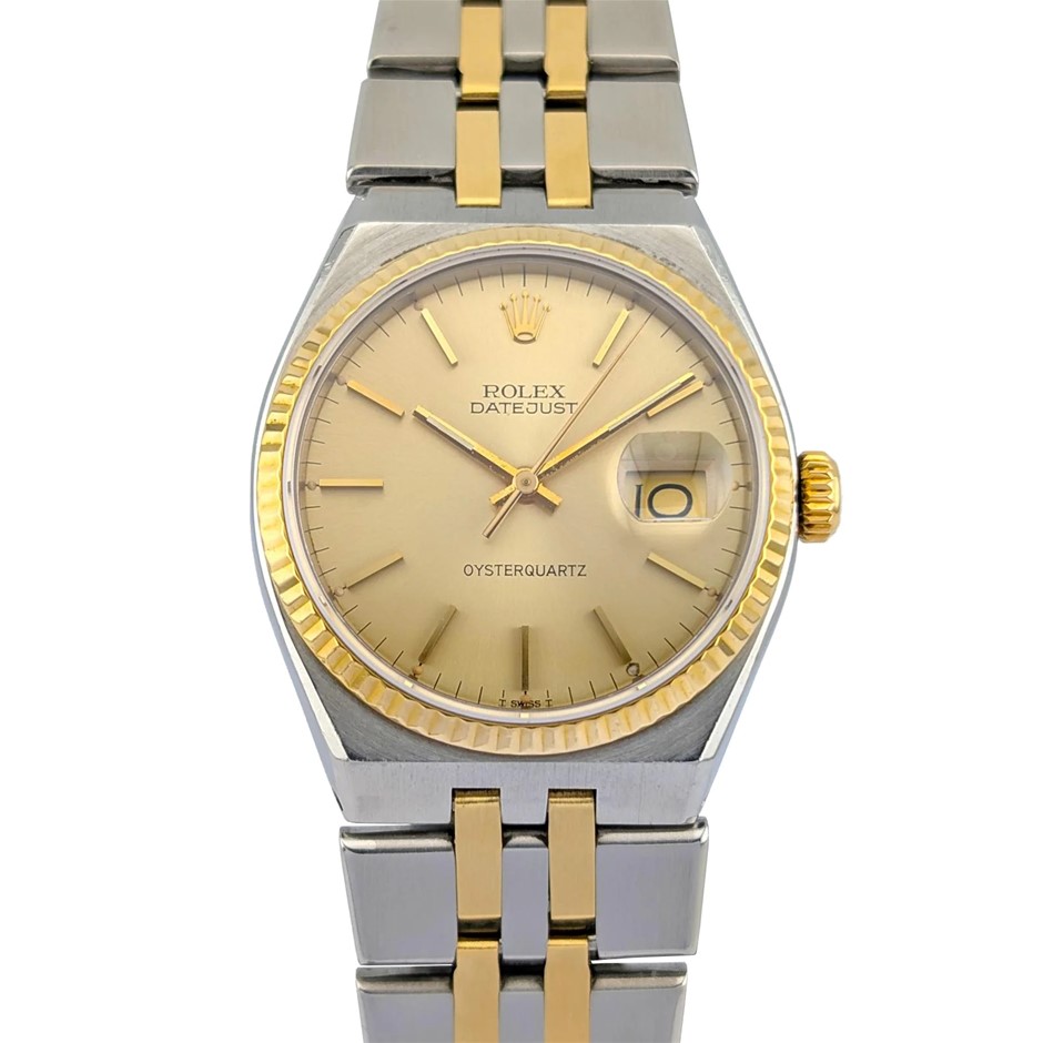 ROLEX DATEJUST OYSTERQUARTZ 36MM YELLOW ROLESOR 17013 QUARTZ WXO & COA