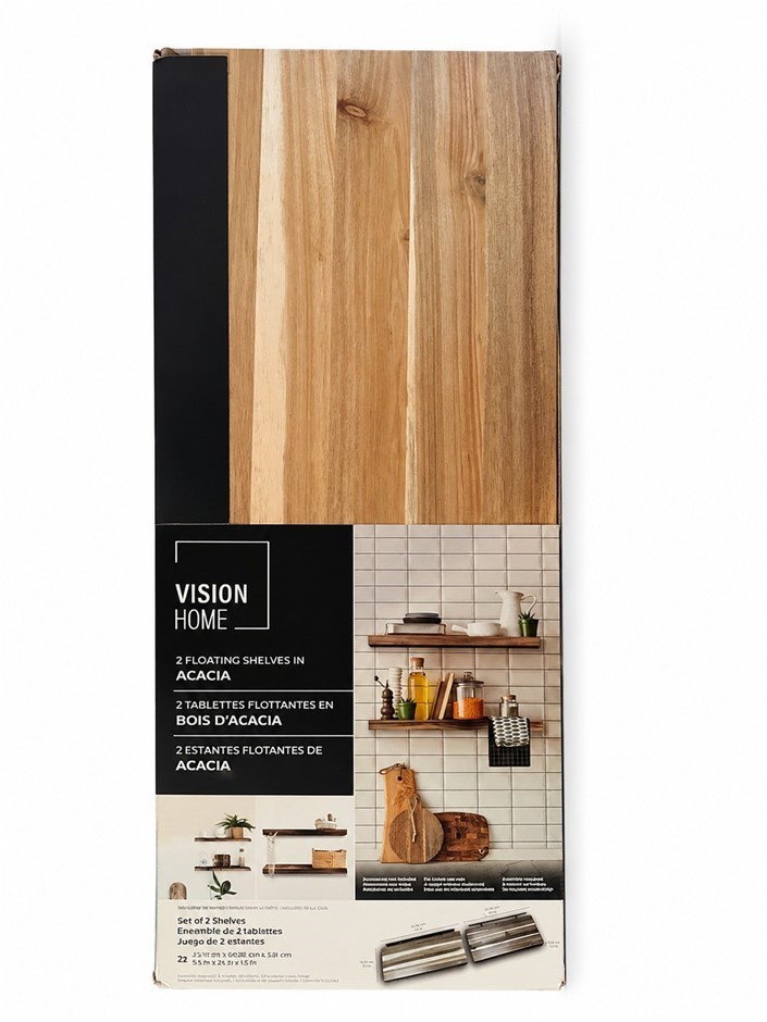 VISION HOME Acacia Glue laminated Floating Shelves, Set of 2pc, 60.96 x 24.
