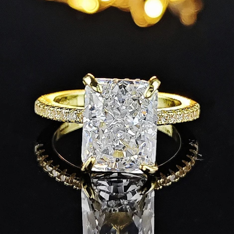 Classic Gold Plated Emerald Cut CZ Ring
