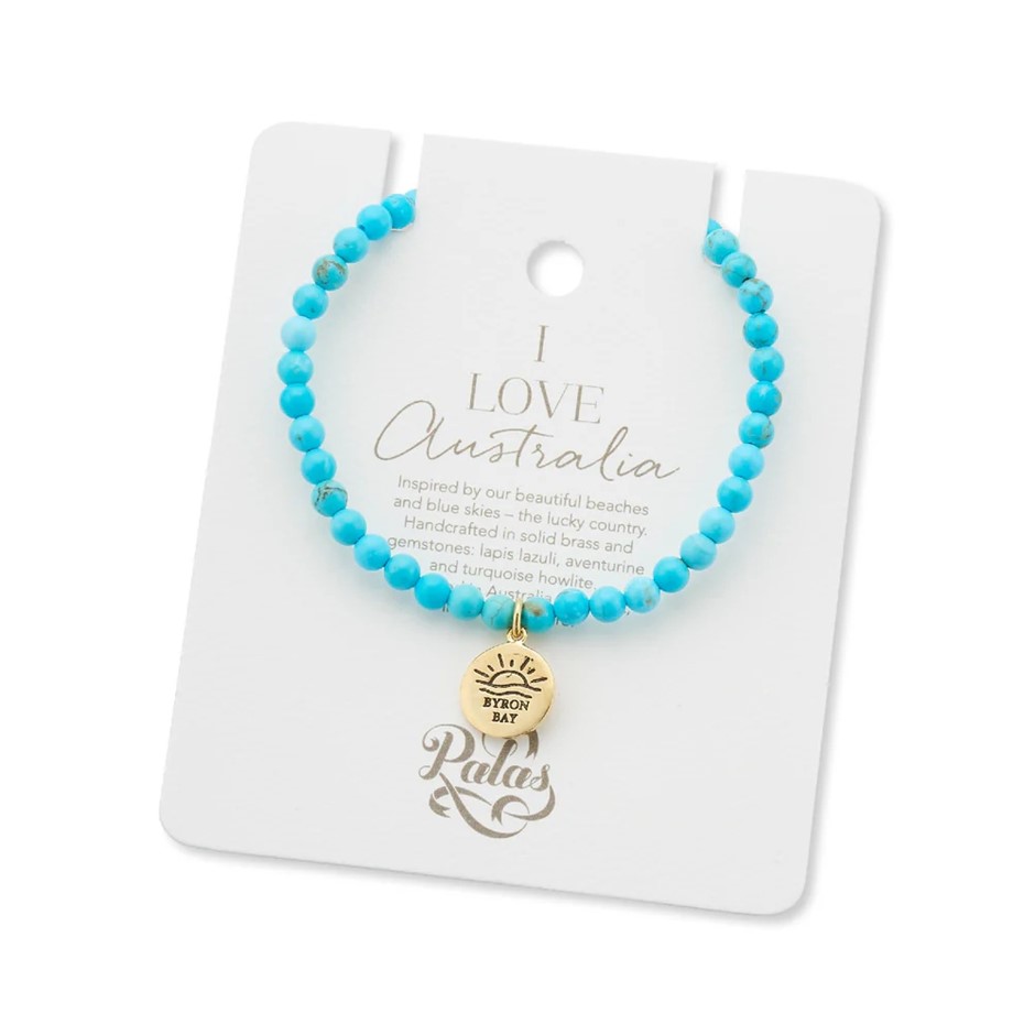 Palas Jewellery Women's Byron Bay Charm Turquoise Howlite Gem Bracelet, Tur