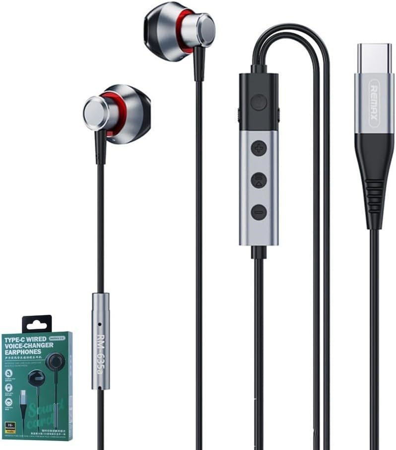 Remax RM-635A Type-C Wired Voice-Changer Earphones for Music & Call, Black