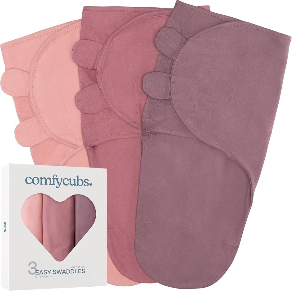 Comfy Cubs Swaddle Blanket Baby Girl Boy Easy Adjustable 3 Pack Infant Slee