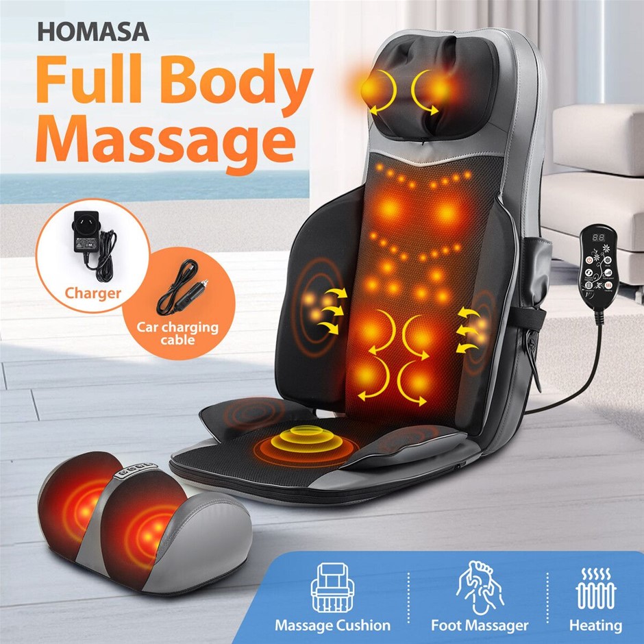 Shiatsu Massage Cushion Back Neck Heat Foot Massager w/ Pillow Remote Gray