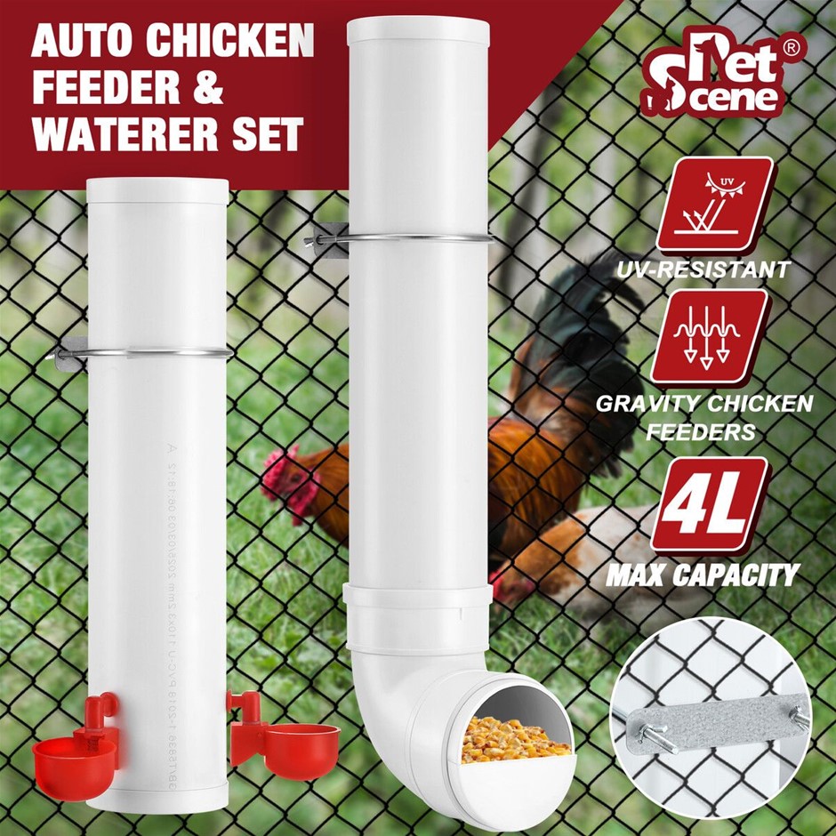 4L Automatic Chicken Bird Feeder Water Dispenser Poultry Drinker PVC Pipe