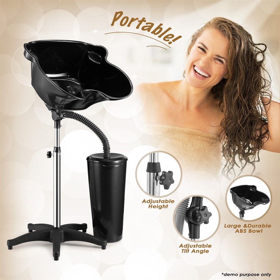 Portable Salon Shampoo Basin Hair Wash Bowl Mobile Black