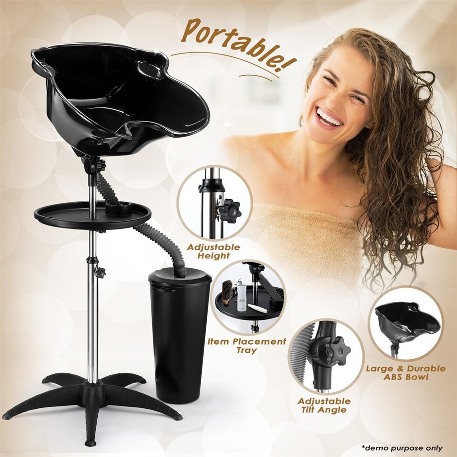 Portable Salon Shampoo Basin Hair Wash Bowl with Storage Shelf Black