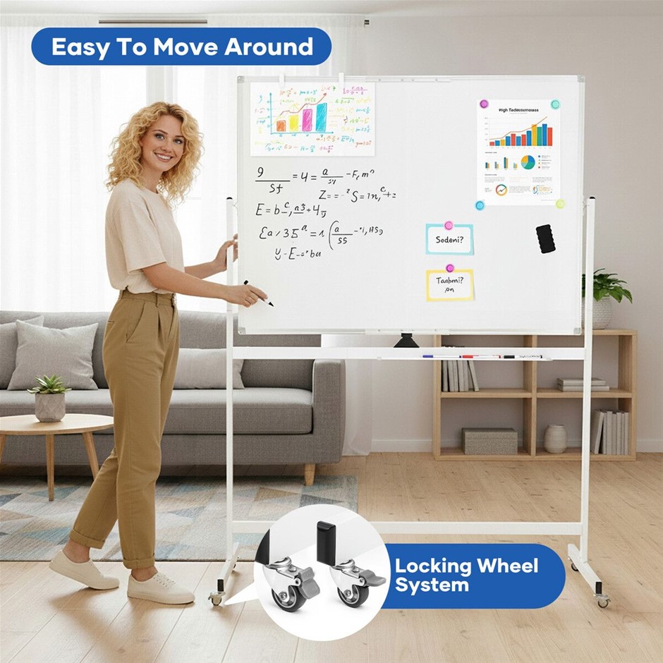 120x90cm Mobile Magnetic Whiteboard Double Sided Dry Erase Stand