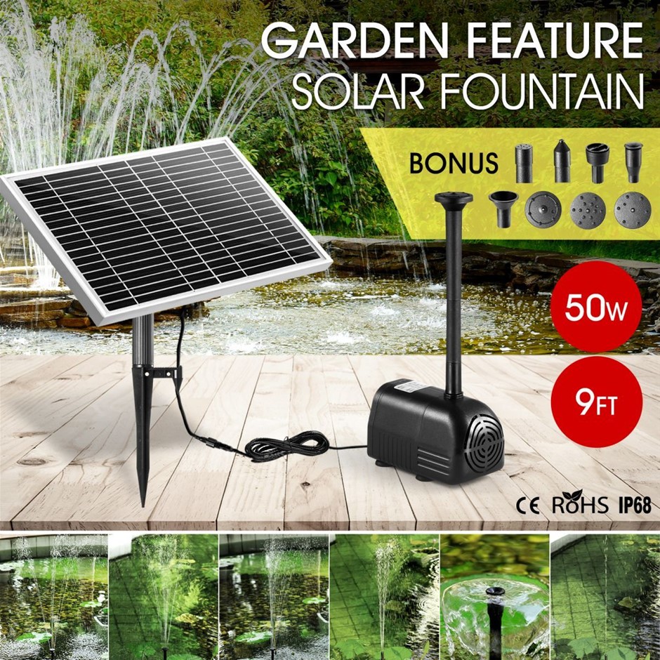 50W Solar Fountain Water Pump Bird Bath Fish Pond Garden