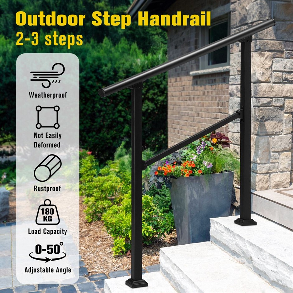 2-3 Step Outdoor Stair Handrail Safety Railing 97x102.5cm