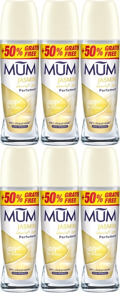 6 Pack MUM 50ml Jasmin Perfumed Roll-On Anti-Perspirant Deodorant - 48H Pro